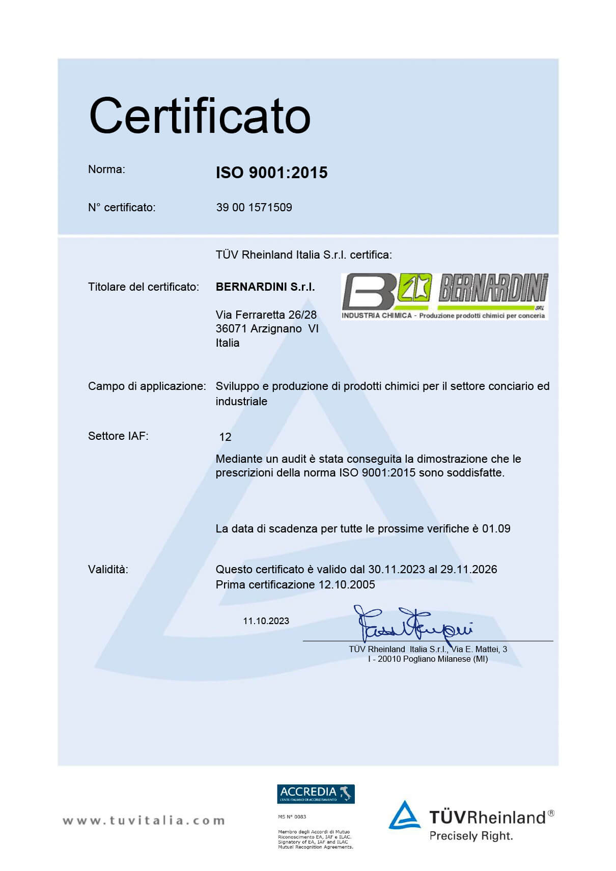 certificato iso 9001