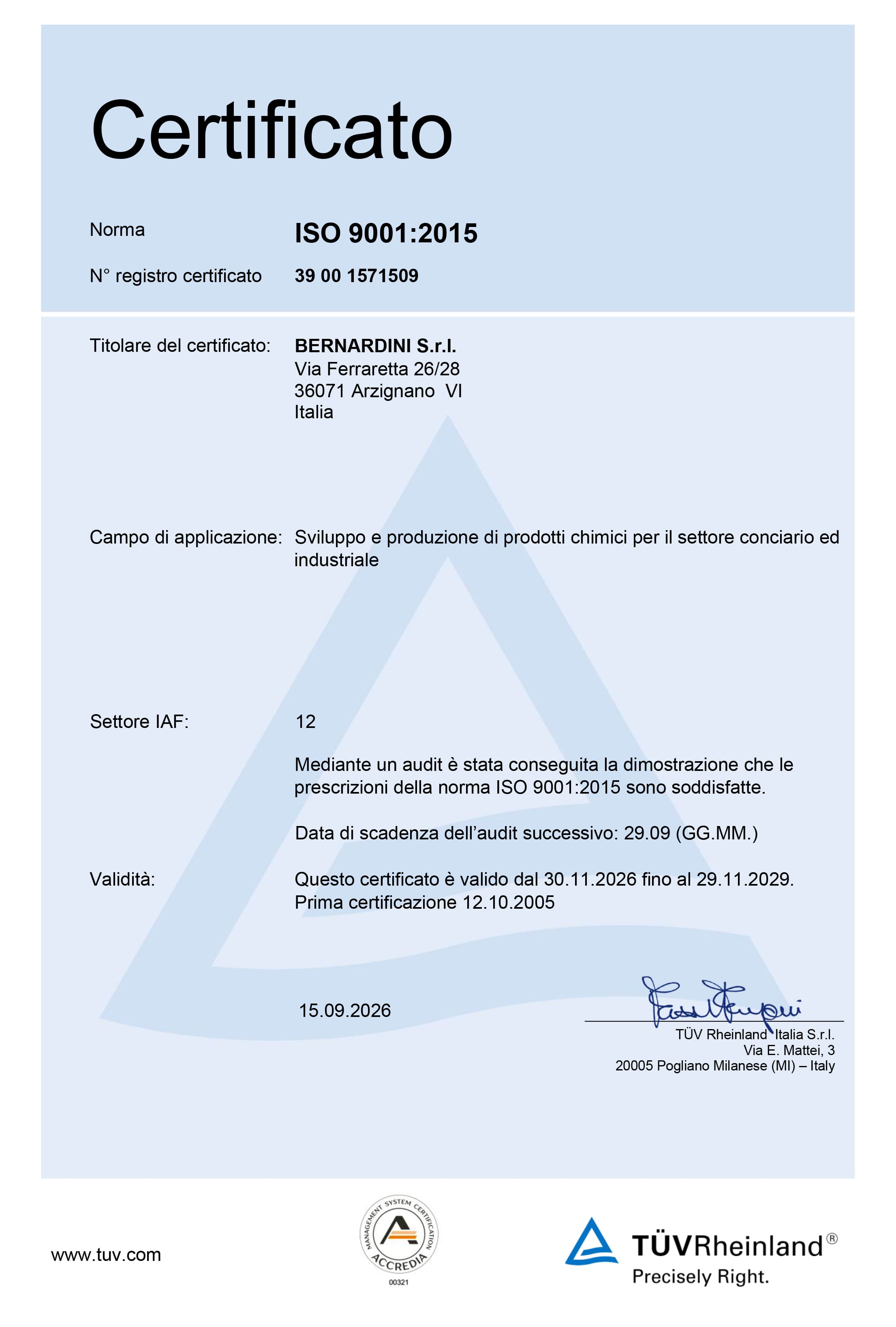 certificato iso 9001